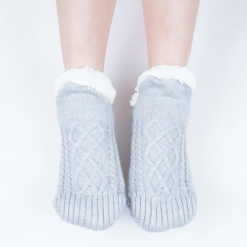 Yookat 2 Pairs Unisex Fluffy Fuzzy Warm Slipper Socks for Men Women Girls Knitted Thick Fleece Lined Grippers Non Slip Socks Soft Cozy Winter Home House Bed Floor Slipper Socks3