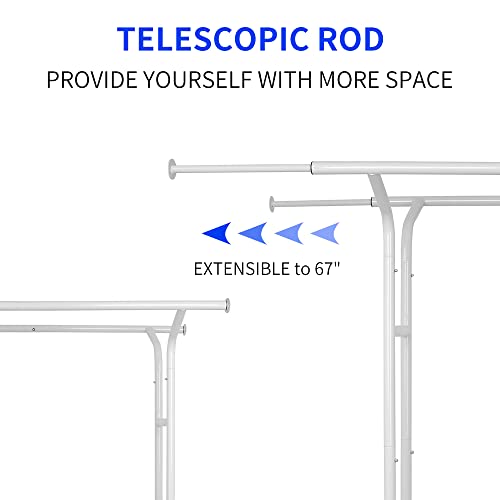 Fishat Heavy Duty Double Rod Clothing Garment Rack For Hanging Clothes, Commercial Metal Rolling Clothes Organizer On Lockable Wheels For Coats Dresses, Dorm Bedroom Home Balcony (White) #TOP5