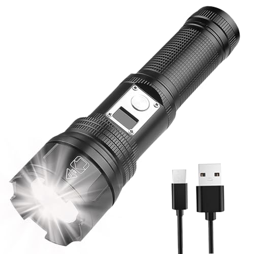 MODOAO Torce LED Super Bright Ricaricabile, Torcia ad Alta Potenza con Display di Potenza e Zoomable, IPX4 Impermeabile, 5 Modalità di Luce USB Tactical Torcia Elettrica, per Escursionismo Emergenza