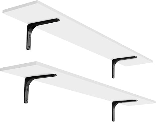 DINZI LVJ Estantes largos de pared, juego de 2 estantes de pared de 47.3 pulgadas, repisas de almacenamiento de pared extra grandes con soportes de