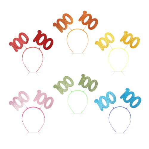 Umibow 6 Pcs 100 Days of School Headbands Glittery 100th Day of School Head Bopper 100 Days of Hair Hoops for Celebration Party Decorations