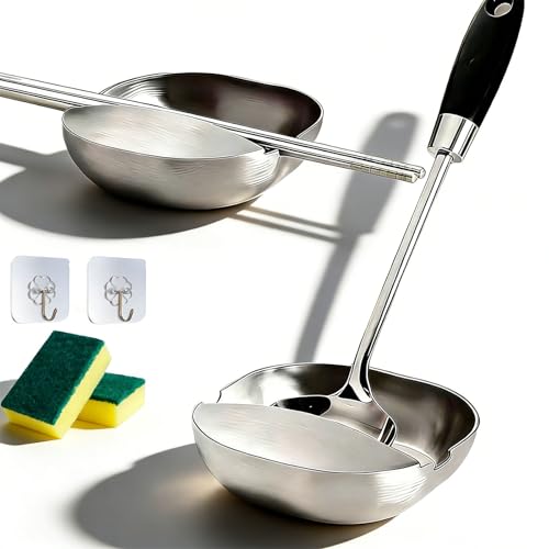 304 Stainless Steel Spoon Rest & Multipurpose Kitchen Utensil Holder, Large Spatula Ladle Holder for Stove Top & Kitchen Counter, Heat Resistant & Dishwasher Safe (2)