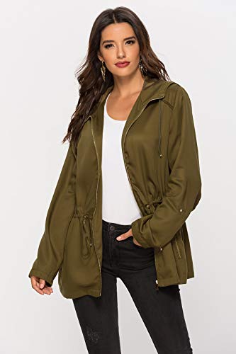 Escalier Women's Versatile Militray Anorak Parka Hoodie Jackets with Drawstring Green S - Thumbnail 3