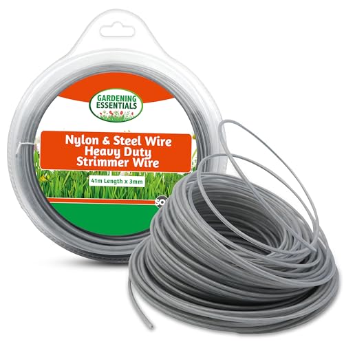 SOL 1pk Nylon & Steel Wire Heavy Duty Strimmer Wire 3mm x 41m Tough & Long-Lasting Strimmer Cord & Brush Cutters Ideal for Cutting Thick Grass Weeds & Overgrowth in Gardens Lawns & Outdoor Areas