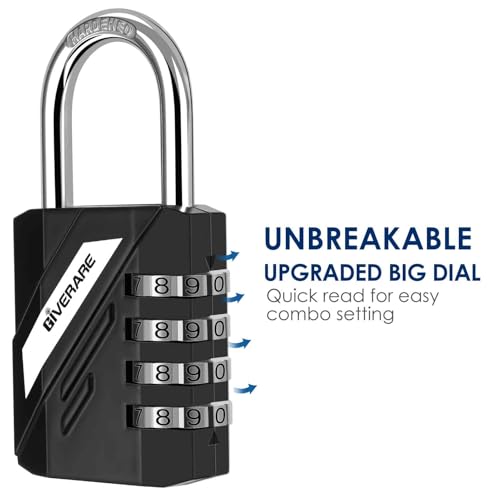 Image of 2 Pack 4-Digit Combination Lock, Heavy Duty Padlock Metal, Outdoor Alloy Locks with Hardened Steel Shackle, High Security Weatherproof Large Padlocks for Gym, School, Locker, Fence, Gate, Hasp-Black