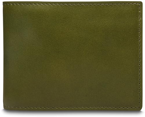 Bosca Men's Leather Wallet - Small Bifold Italia Vegetable-Tanned Forest Green & Tan Contrast Leather, 6 Card Slots, Matte Finish 3" h x 4" w x .5" d3