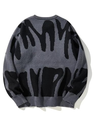 Men's Printed Knit Pullover - Winter Irregular Pattern Sweater, Contrast Crew Neck Casual Top4