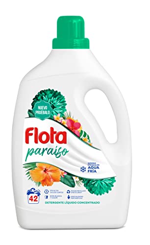 FLOTA | Detergente Líquido Quitamanchas incluso en Agua Fría para Lavadora | Ropa Blanca y de Color | Fragancia Paraíso | 42 Lavados