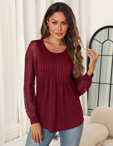 Womens Lace Long Sleeve Shirts Dressy Causal Work Blouses Flowy Tunic Tops Summer Trendy Business Outfits2