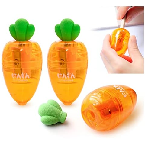 Cute Sharpener, Kawaii Sharpener Small Handheld Pencil Sharpener, Fruits Manual Pencil Cutter Accessory Office Home School Supplies with Eraser, Lid for Kids Adults Students Boys and Girls (3Pcs) Cover