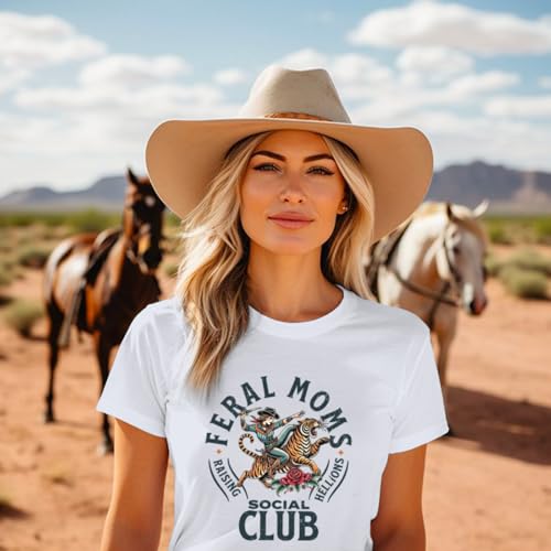 Image of Mama Shirts for Women Cool Feral Moms Social Club T-Shirt Vintage Western Graphic Shirt Funny Mothers Day Tee Tops