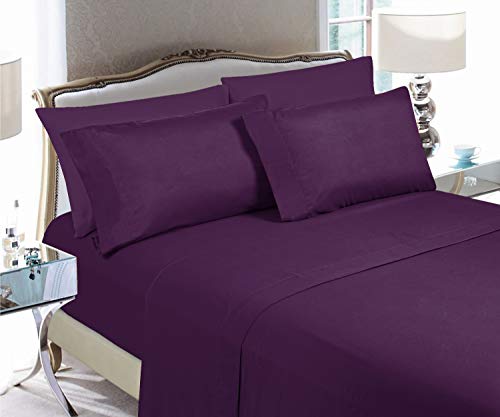 Elegant Comfort Luxury Soft Bed Sheets 1500 Premium Hotel Quality Microfiber Softness Wrinkle and Fade Resistant (6-Piece) Bedding Set, California King, Sangria Purple