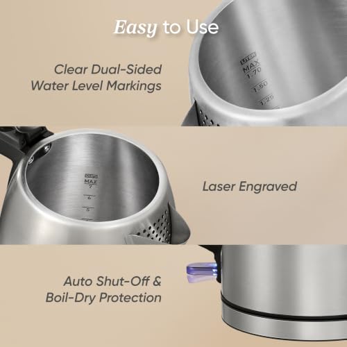 Image of Cosori Stainless Steel Electric Kettle, No Plastic Contact with Water, 1.7L | Easy to Clean, Auto Shut-Off, Boil-Dry Protection, Tea Kettle, Hot Water Boiler, 1500W