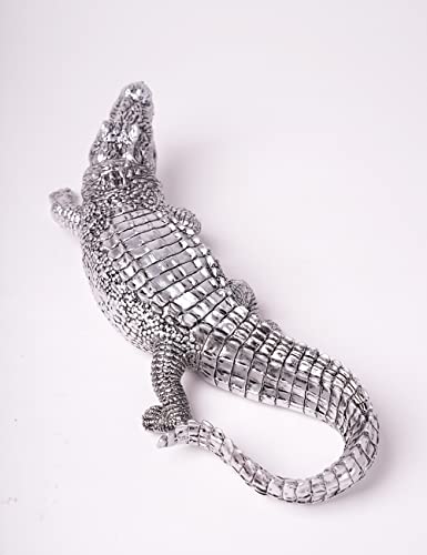 HAUCOZE Crocodile Statue Gifts Animal Figurine Arts Modern Sculpture Home Decor Table Centerpiece Crafts Polyresin Ornament Silver 36cm - Image 3