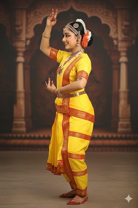 Image of Culture Creation Girls Bharat Natyam Dance Dress | Bharat Natyam Classical Dance Costume for Girls Fancy Outfit Competitions /Annual Functions /School Events