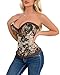 Women's Jacquard Strapless Boned Overbust Corset- Vintage Satin Lace-Up Waist Corset Top Bustier Going Out Fashion