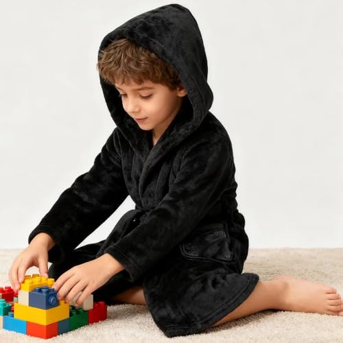 Image of Kids Bathrobe Hooded Plush Fleece Robe for Girls Boys