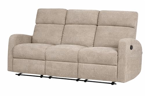 DUPI Sillón Sofá Soft Relax Reclinable | Palanca Manual para reclinar Respaldo y reposapiés | Espuma HR Alta Resiliencia | Beige | 3 Plazas