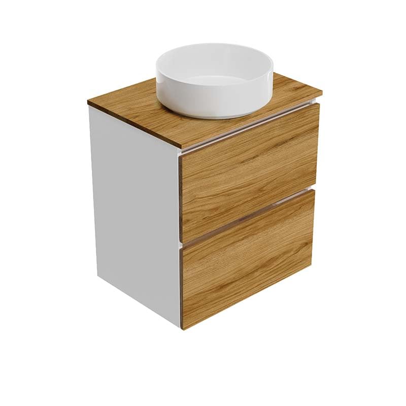 Baikal Mueble de Baño Lia Top. Mueble MONTADO. 60cm Blanco - Teka. 2 Cajones Suspendido con Lavabo sobre encimera. Armario de Baño. Cierre Amortiguado. Altura 64cm