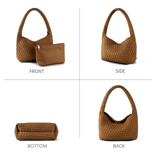 Bolso tejido para mujer, bolso de mano y cartera de cuero vegano, bolso de hombro casual retro para la playa, tote para damas, bolso bajo el brazo miniatura 4