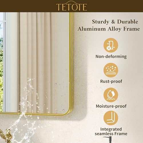 Image of TETOTE 24 x 30 Gold Bathroom Mirror Brushed Gold Metal Framed Vanity Mirror, Tempered Glass, Wall Mounted for Bathroom, Entryway, Bedroom, Living Room(Horizontal /Vertical)