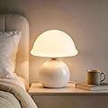 Komothala Mushroom Table Lamp for Bedroom, Cozy Bedside Lamp with Glass Shade, Stepless Dimmable Nightstand Lamp for Relaxing Bedroom Decor & Aesthetic Home (White)