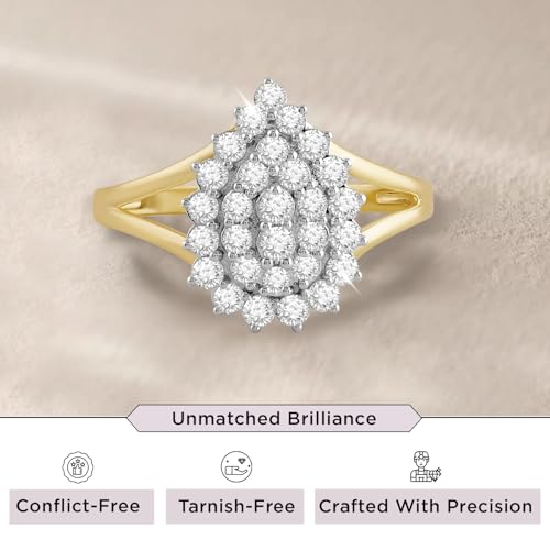 Jewelili 10K Yellow Gold Lab Grown Diamond Cluster Anniversary Ring for Women | 3/4 CTTW | Ring Size 6, 7 & 8 | Timeless Jewelry Gift for Her | Gift Box Included2