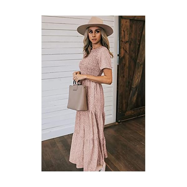 Zattcas-Womens-Summer-Casual-Short-Sleeve-Bohemian-Floral-Tiered-Maxi-Dress Zattcas Womens 2023 Spring Summer Smocked Tiered Boho Floral Long Maxi Dresses Casual Short Sleeve Modest Flowy Church Maternity Wedding Guest Dress Mauve S