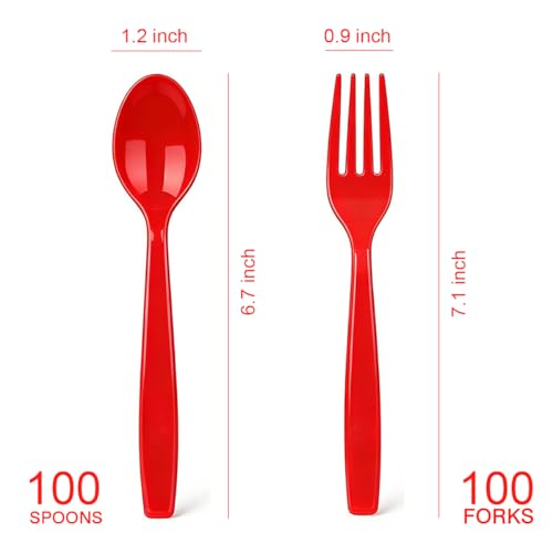 Image of MOACOCK 200 Count Red Plastic Silverware, Heavy Weight Plastic Forks Spoons Disposable Utensils Cutlery Set for Wedding Party Supplies Everyday Use