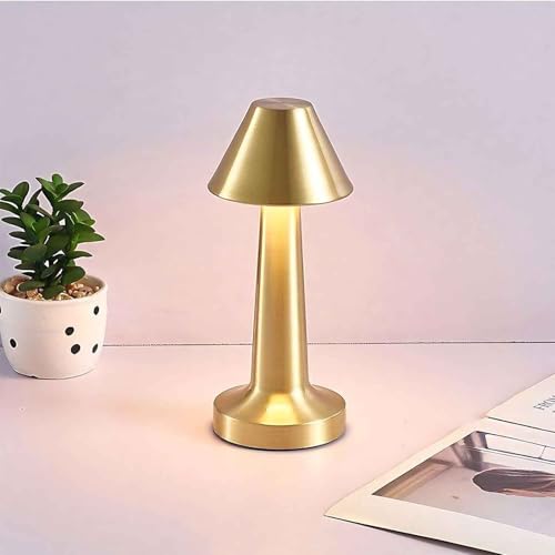 Image of Golden Cap Table Lamp 3 Color Modes Warm Cool Natural Light, Adjustable Brightness, 1200 mAh Rechargeable Battery, Portable LED Night Light for Bedroom, Home Decor Use with Touch Sensor Control