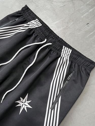 ZAFUL Men's Baggy Wide Leg Sweatpants Y2K Striped Side Drawstring Waist Barrel Track Pants with Pockets4