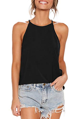 OYANUS Womens Shirts Sleeveless Summer Beach Halter Neck Tops Casual Basic Tee Shirts Loose Tunic Cami Tank Tops Blouses Black L