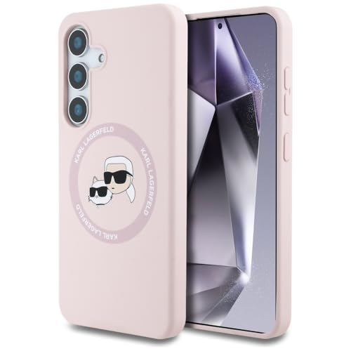 CG MOBILE Karl Lagerfeld Coque en silicone avec doubles tĂŞtes et cercles compatible avec MagSafe pour Samsung Galaxy S25 (rose)