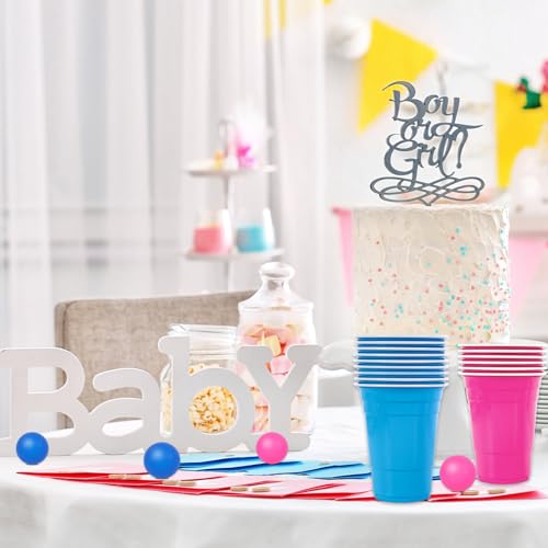 JarThenaAMCS 32Pcs Cup Table Tennis Game Set 22 Blue & Pink Plastic Cups 10 Ping Pong Balls for Gender Reveal Party Game Supplies