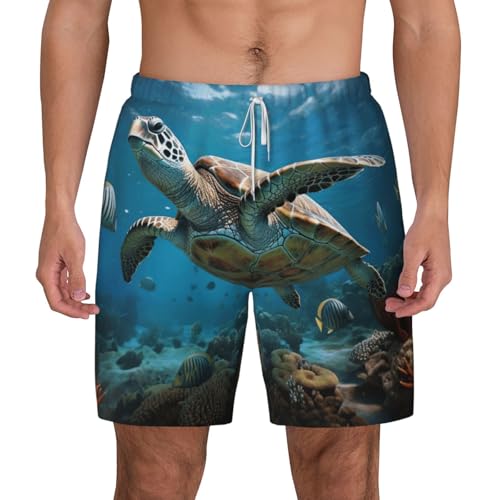 Sea Turtlesshort Swim Trunks with Waist Rope and Two Side Pockets Beach Shorts Bathing Suits for Men