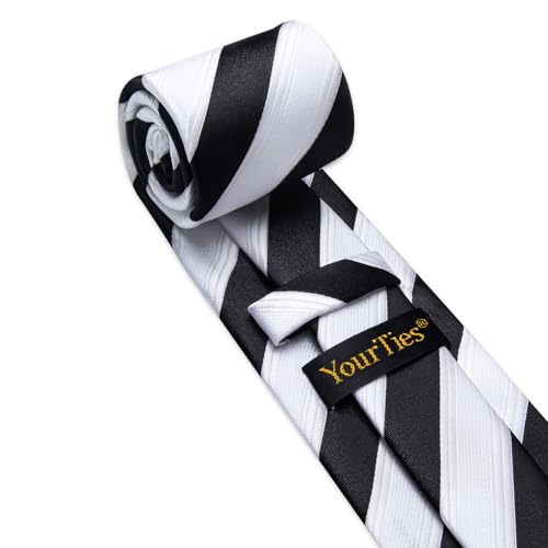 Image of YourTies Striped Ties for Men Classic Woven Silk Necktie with Handkerchief Cufflinks Set Formal Business Party Wedding