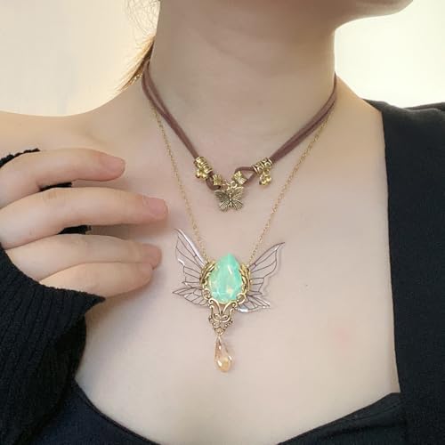 MOSTORY Renaissance Hippie Vintage Necklace - Layered Butterfly Neckalce for Women Cosplay Fairycore Outfit Halloween3