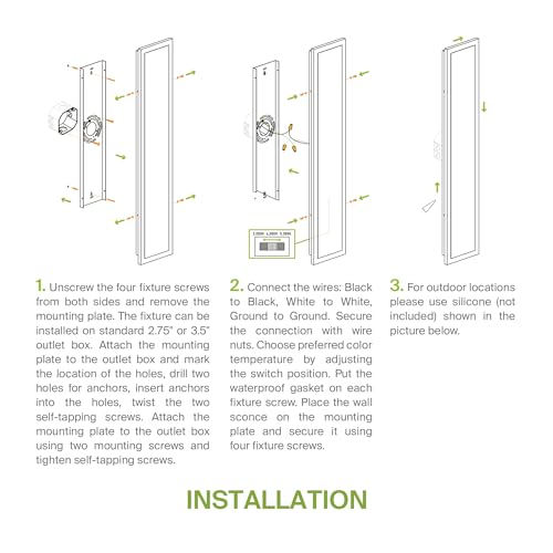 ASD LED 18" Long Wall Mount Light Fixture, Outdoor & Indoor Linear Sconce | 3CCT, Dimmable, Waterproof, Anti-Rust, ETL Listed | 18W 1570LM 3000-5000K 100-277V | Exterior Porch Lighting | Black, 2 Pack by ASD - Image 9