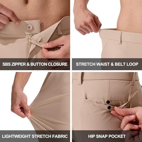 QPNGRP Men's Golf Pants 30"/32"/34" Inseam Lightweight Stretch Work Dress Pants Khaki 40Wx30L — view 5