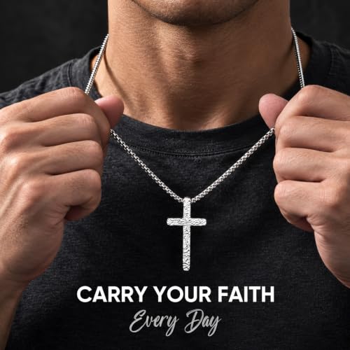 Hammered Cross Necklace for Men, Philippians 4:13 Bible Verse Cross Pendant - image 3