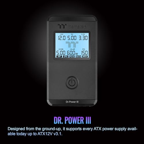 Image of Thermaltake Dr. Power III Pro; ATX Power Supply Tester; Voltage /Continuity /PG; up to ATX12V v3.1 spec; 24pin Main Board /12V-2X6 / 4+4 EPS /6+2 PCIe /SATA /Molex; Color Display; Black; AC-083-OO1NAN-A1