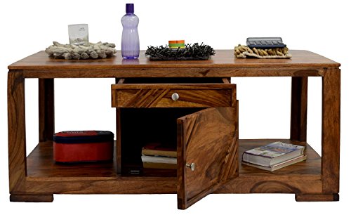 Image of A Beautiful Solid Sheesham Wood Coffee Table with Storage, Wooden Coffee Table for Home,Living Room, Bedroom | (Round Coffee Table |Walnut Brown)