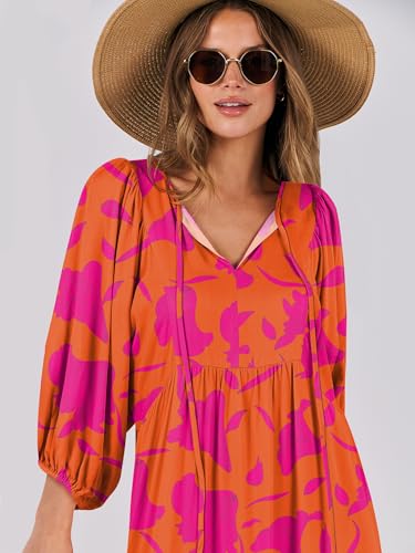 Image of ANRABESS Womens Boho Floral 3 /4 Puff Sleeve Maxi Dress