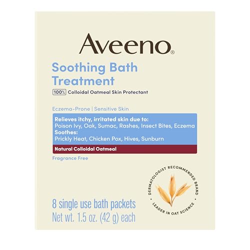 How to Get Rid of Sunburn Redness on Face|Tips and Tricks 9 Aveeno Soothing Bath Treatment with 100% Colloidal Oatmeal Skin Protectant for Sensitive & Eczema-Prone Skin, Fragrance-Free Bath Soak Relieves Itchy, Irritated Skin, Individual Packets, 8 ct