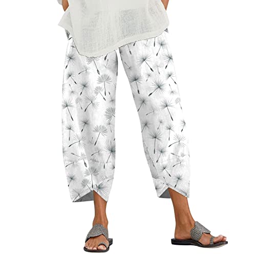 Femmes Taille élastique Pantalon Pantalon avec Poche Ample Sarouel Imprime Mode Ample Culture Pantalon décontracté Long Pantalon Short De Bain Transparent (Grey, M)