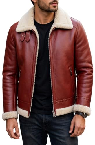 Veste aviateur B3 cuir rouge homme col mouton chaud pour l'hiver