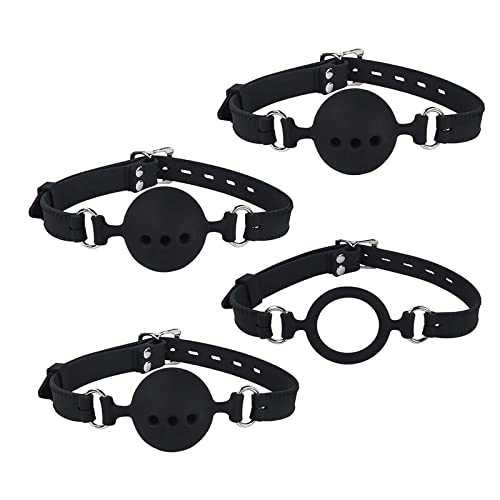 Yemax smグッズ 口枷 よだれ ボールギャグ 顔面固定 シリコン製 猿轡 アダルトグッズ ギャグボール 穴あり sm 拘束具 女性 男性 落ちにくい さるぐつわ sm コスプレ小道具 サイズ調整可能 -O形の口枷*1+三孔穴の口枷*3（S+M+L） - 画像1