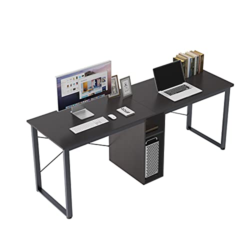 SDHYL Computer Desk, 78 inches Home Office Desks with Storage Shelves, 2-Tier Student Desk Double School Desk Simple Desk Rustic Desk Wooden Desk (Black)