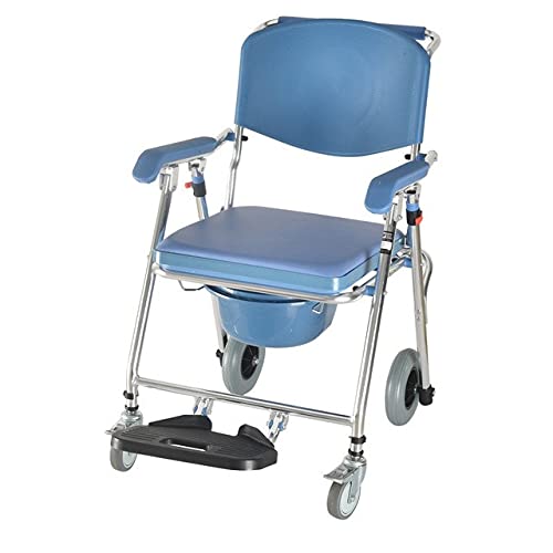 Gthtuhfd B Commode Chair On Wheels, Portable Mobile Commode Chair, Folding Healthcare Shower Transport Toilet Chair, With Footrest, For Adult Elderly Seniors Disabled