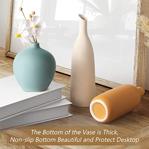 Colorful Ceramic Vase Set Of 3 - Small Vases Minimalism Style For Modern Home Farmhouse Living Room Shelf Table Bookshelf Mantel Entryway Decor #TOP4